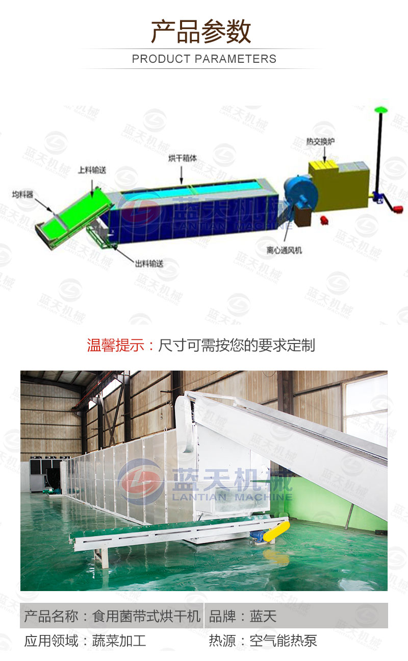 食用菌網(wǎng)帶烘干機(jī)產(chǎn)品參數(shù)